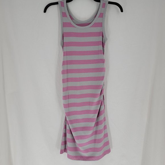 🤑 Liz Lange Maternity Tank Dress Pink Gray Striped Women's Small - Picture 1 of 8
